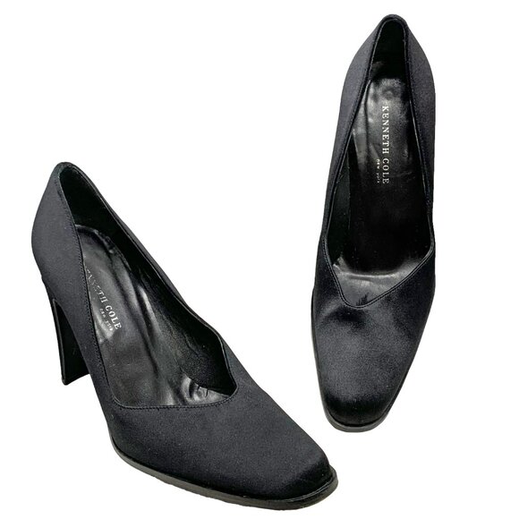 KENNETH COLE NY‎ Black Satin Asymmetrical Vamp Evening Pump - Picture 12 of 12